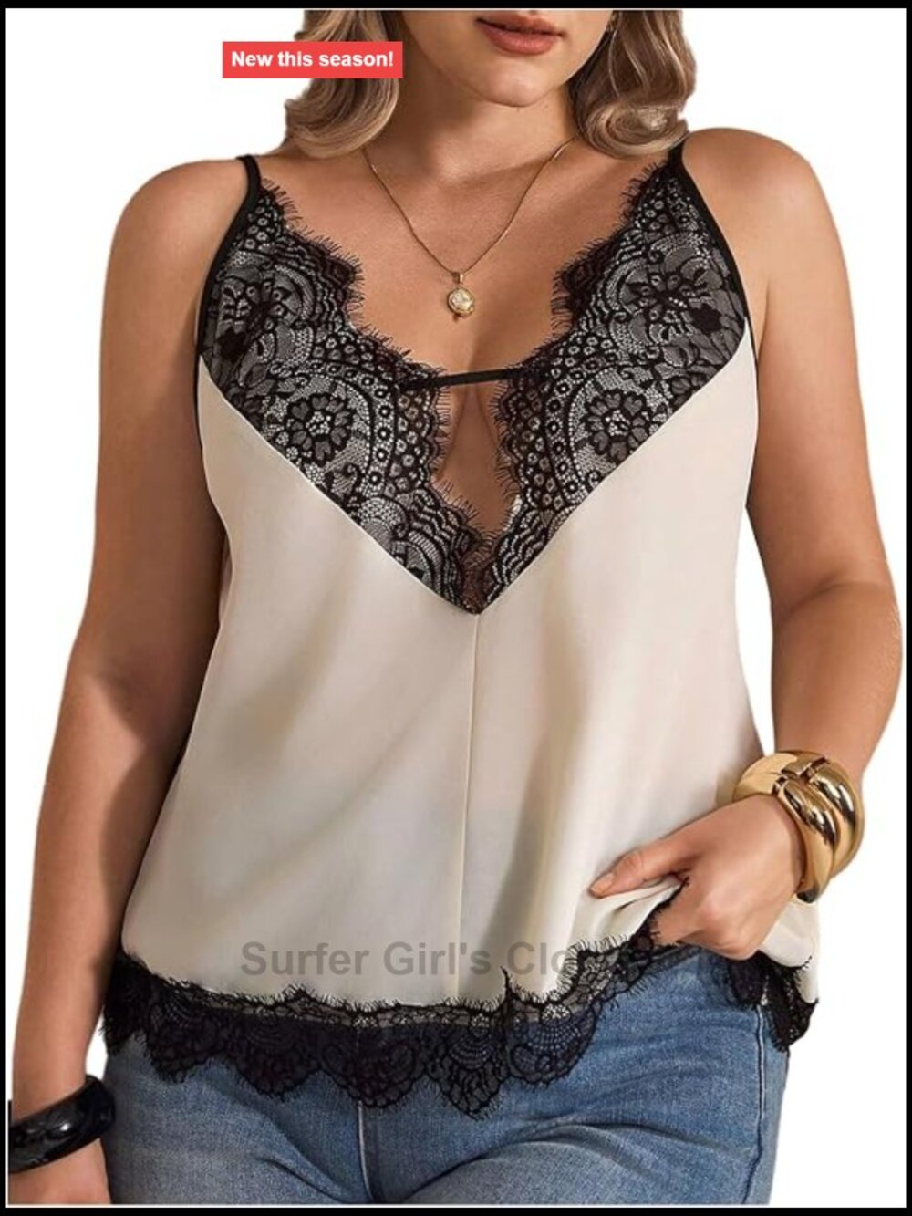 Plus Size Lace Camisole Deep V Neck Spaghetti Strap Sleeveless Top